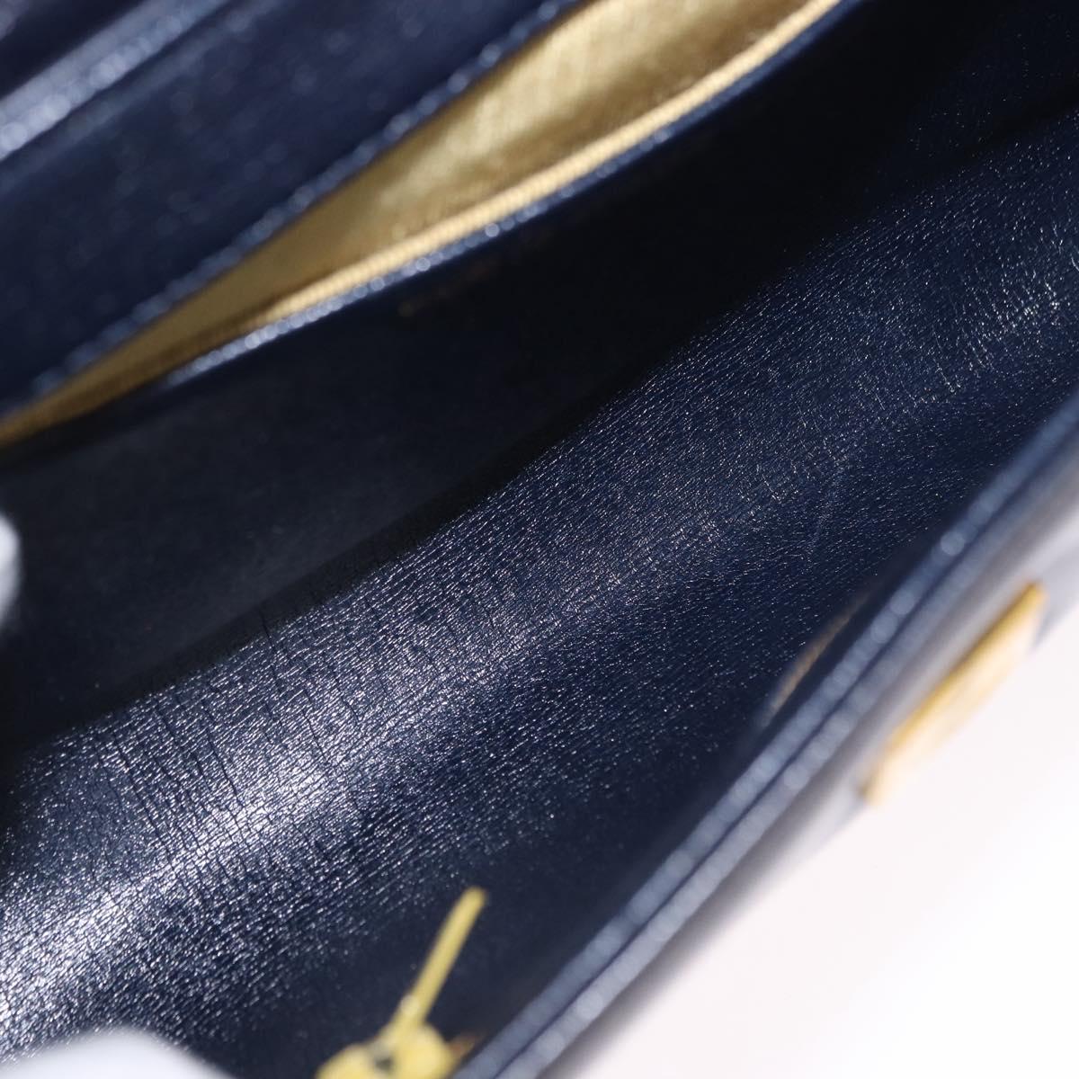 Christian Dior Hand Bag Leather 2way Navy Gold Tone Auth BA15381