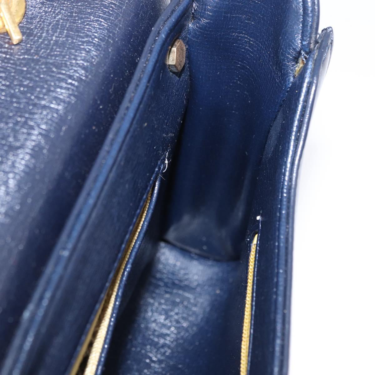 Christian Dior Hand Bag Leather 2way Navy Gold Tone Auth BA15381
