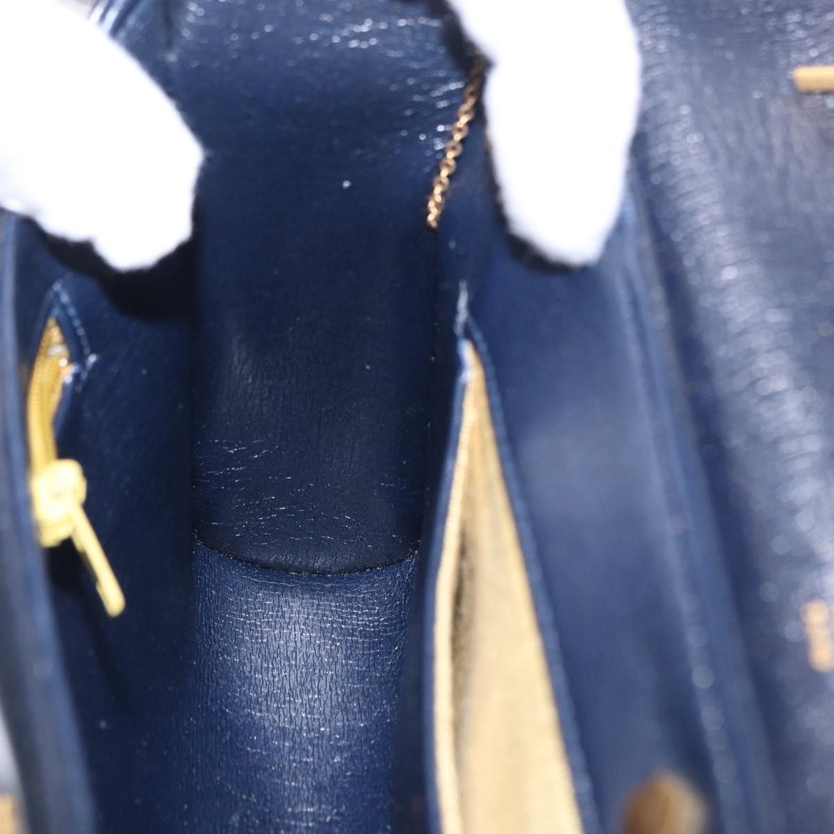 Christian Dior Hand Bag Leather 2way Navy Gold Tone Auth BA15381