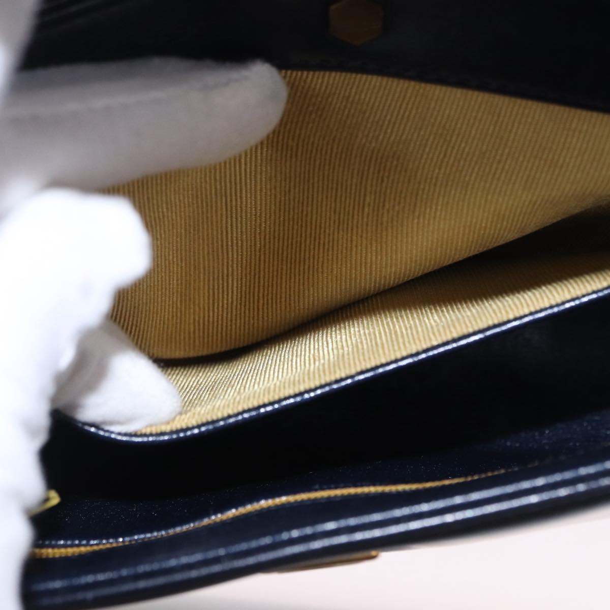 Christian Dior Hand Bag Leather 2way Navy Gold Tone Auth BA15381