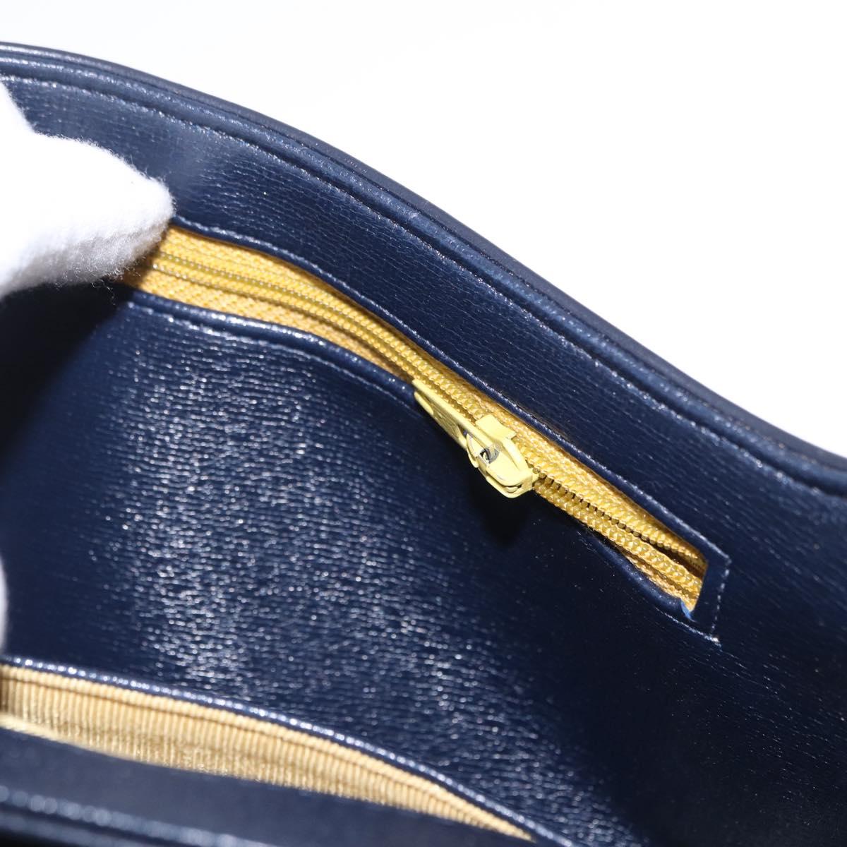 Christian Dior Hand Bag Leather 2way Navy Gold Tone Auth BA15381