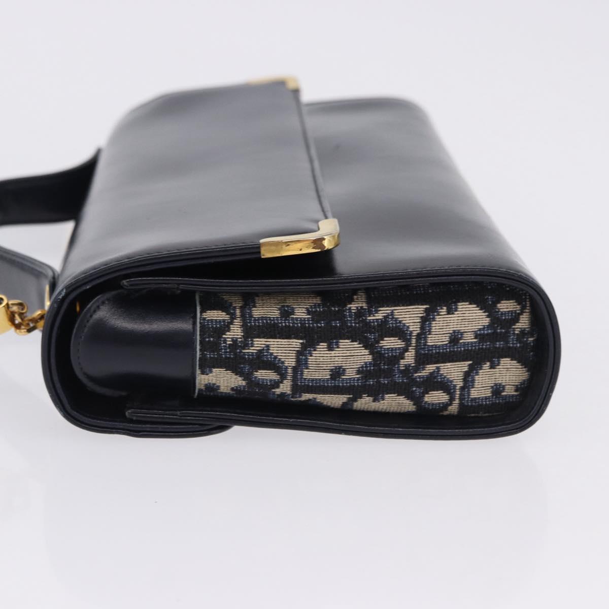 Christian Dior Hand Bag Leather 2way Navy Gold Tone Auth BA15381