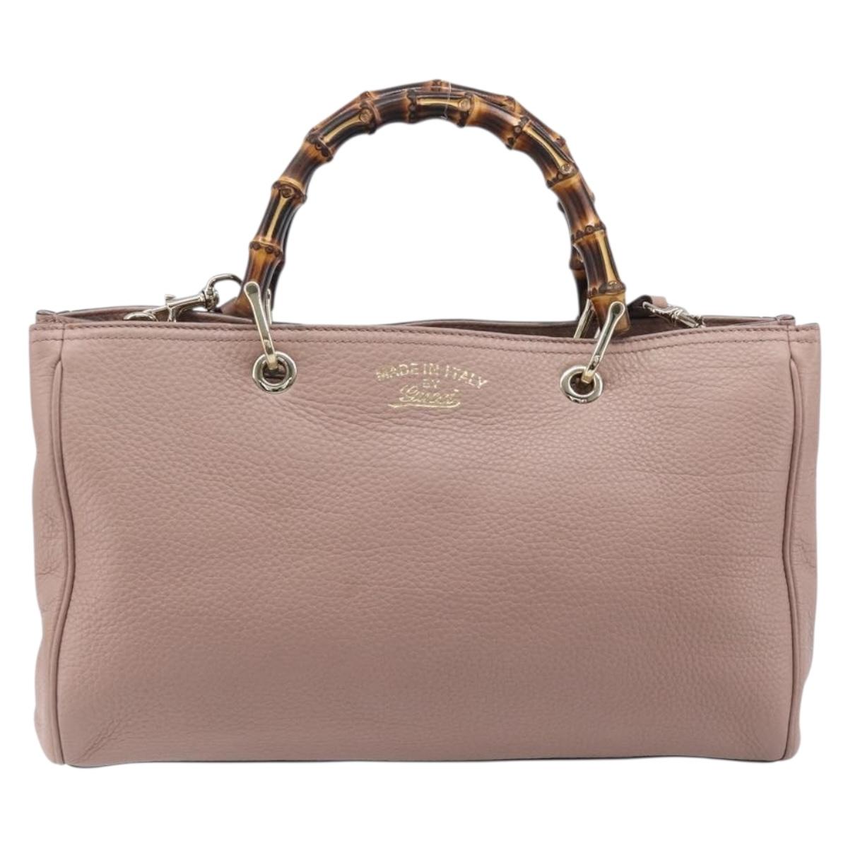 GUCCI Bamboo Hand Bag Leather 2way Pink Gold Tone 323660 Auth BA15382A