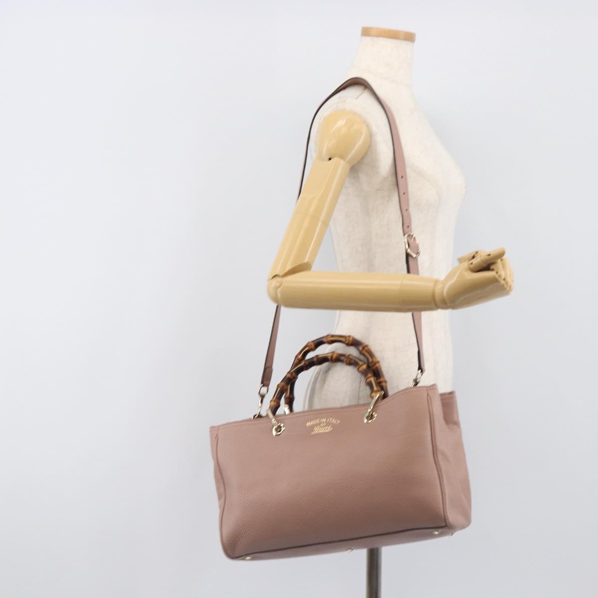 GUCCI Bamboo Hand Bag Leather 2way Pink Gold Tone 323660 Auth BA15382A