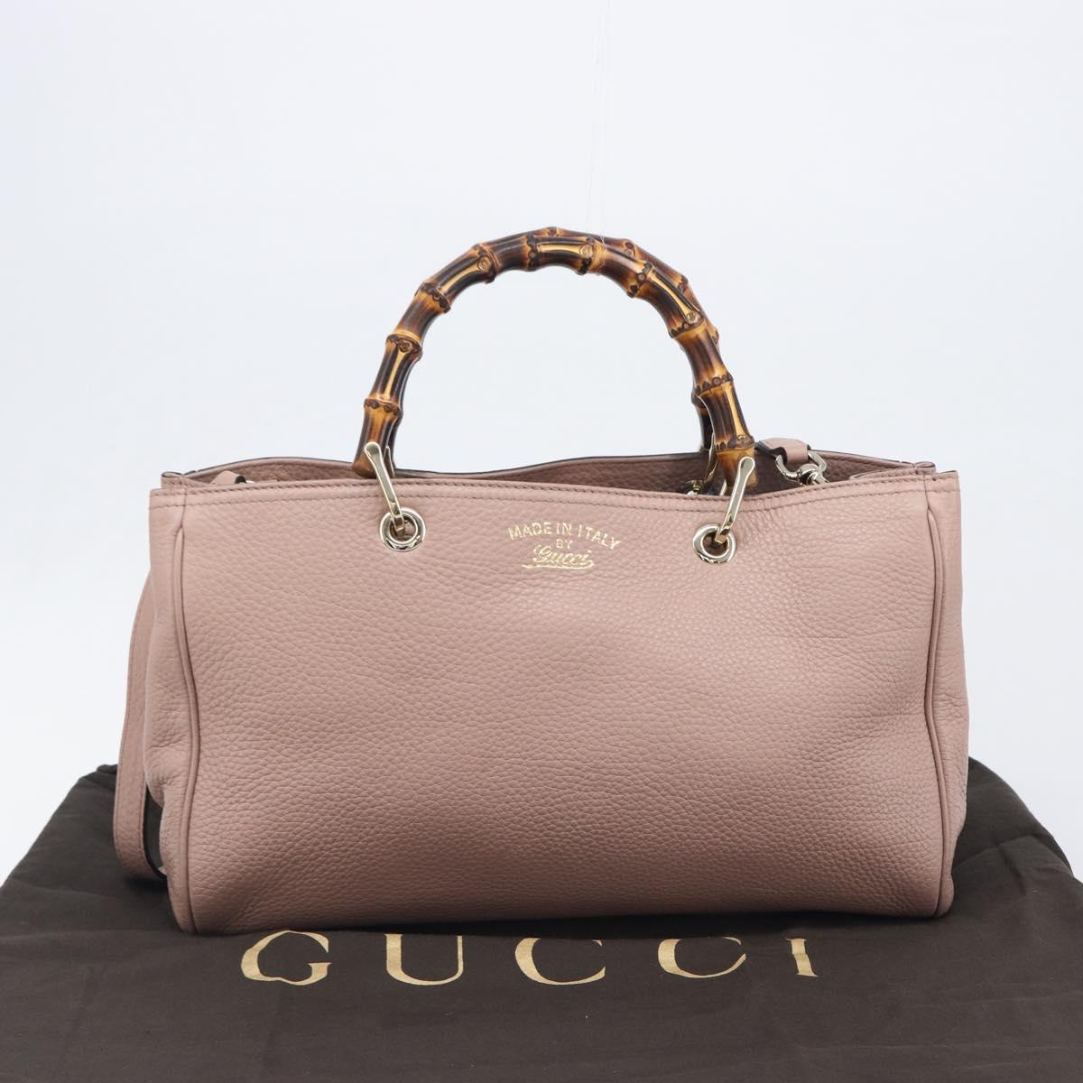 GUCCI Bamboo Hand Bag Leather 2way Pink Gold Tone 323660 Auth BA15382A