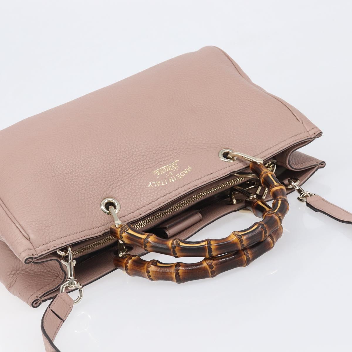 GUCCI Bamboo Hand Bag Leather 2way Pink Gold Tone 323660 Auth BA15382A