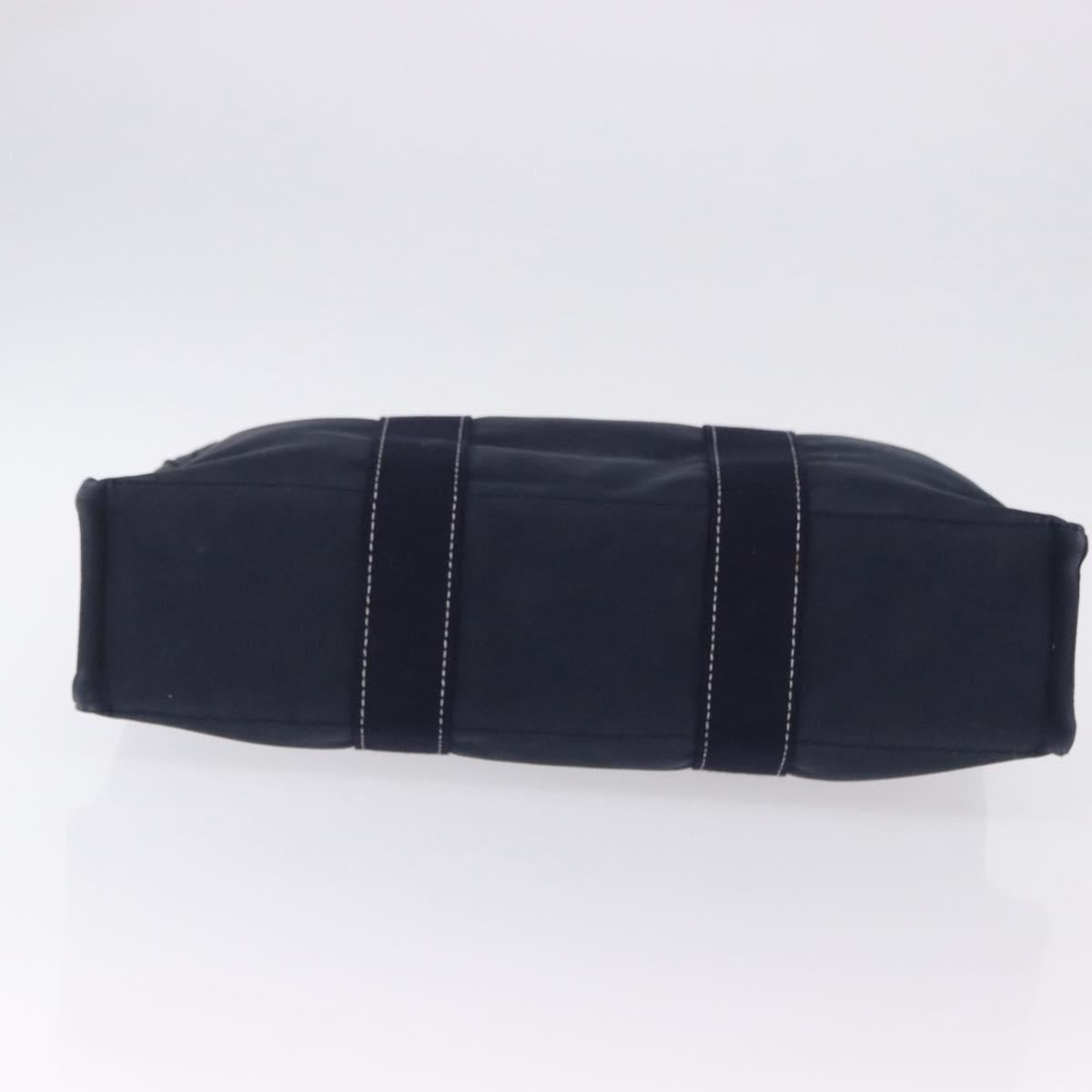 HERMES Fourre Tout MM Hand Bag Canvas Navy Silver Auth BA15383