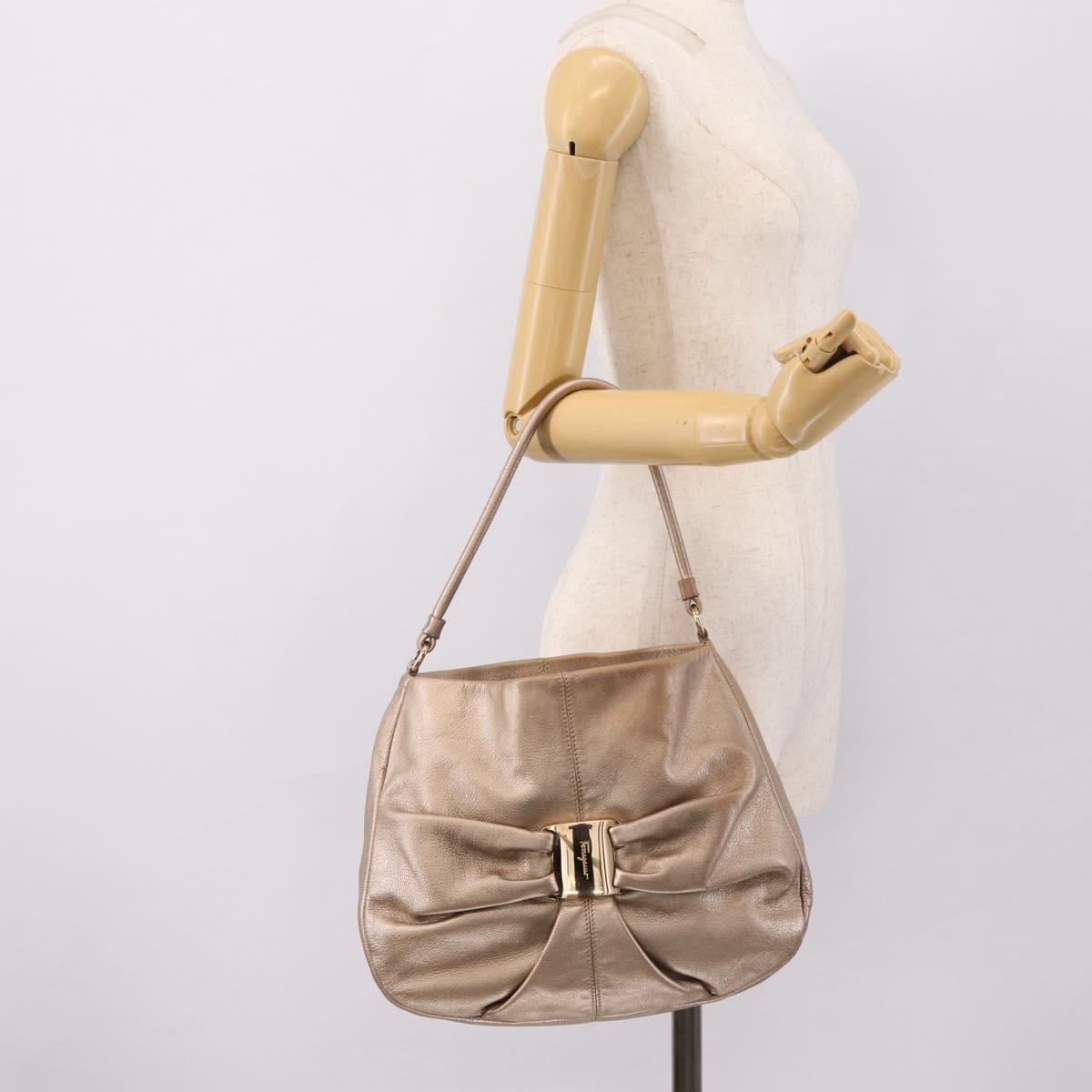 Salvatore Ferragamo Vala Hand Bag Leather Gold Auth BA15384