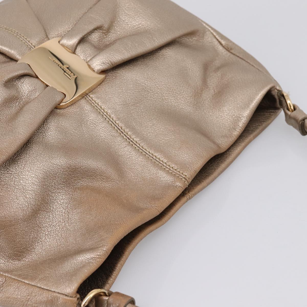 Salvatore Ferragamo Vala Hand Bag Leather Gold Auth BA15384