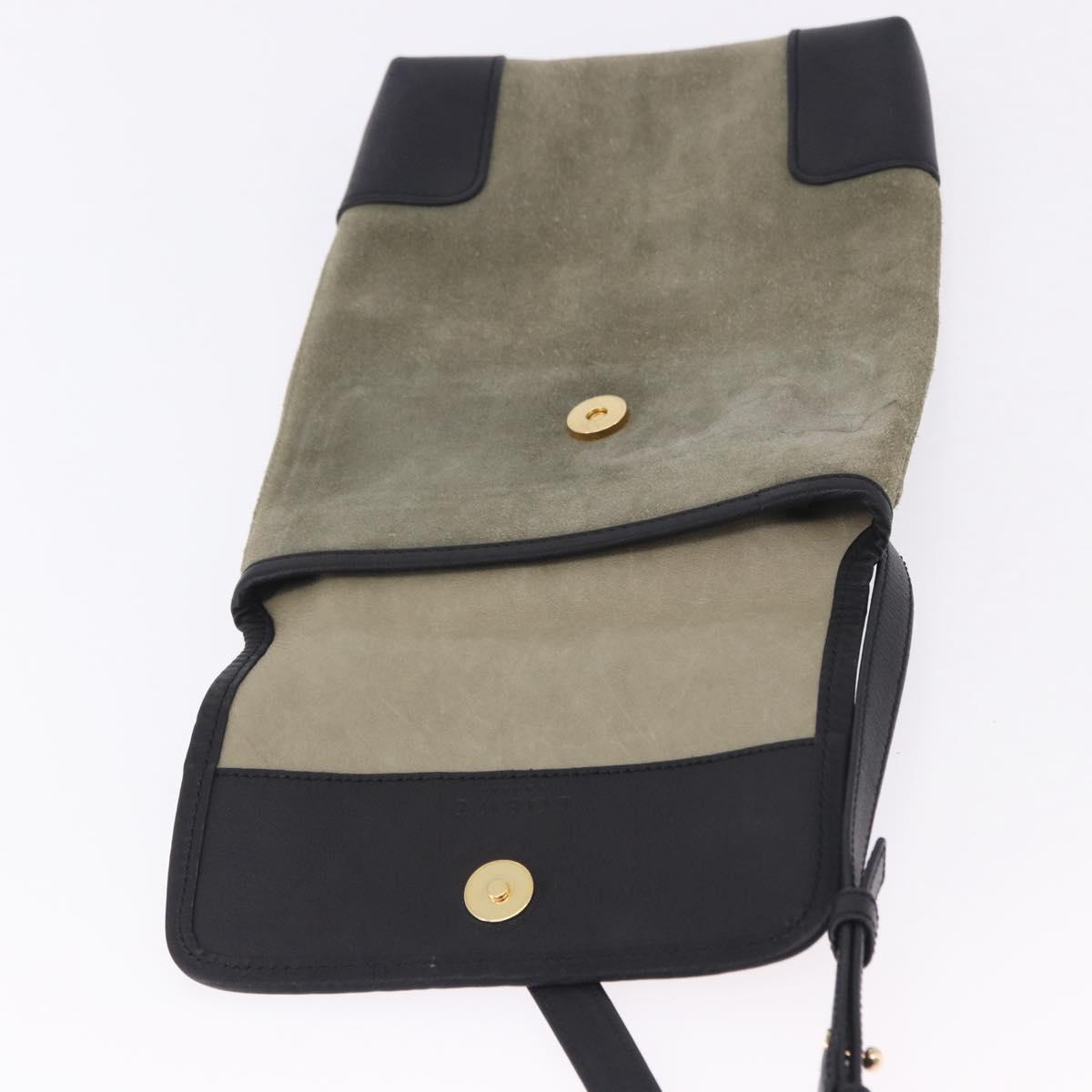 LOEWE Anagram Shoulder Bag Suede Khaki Black Auth BA15386