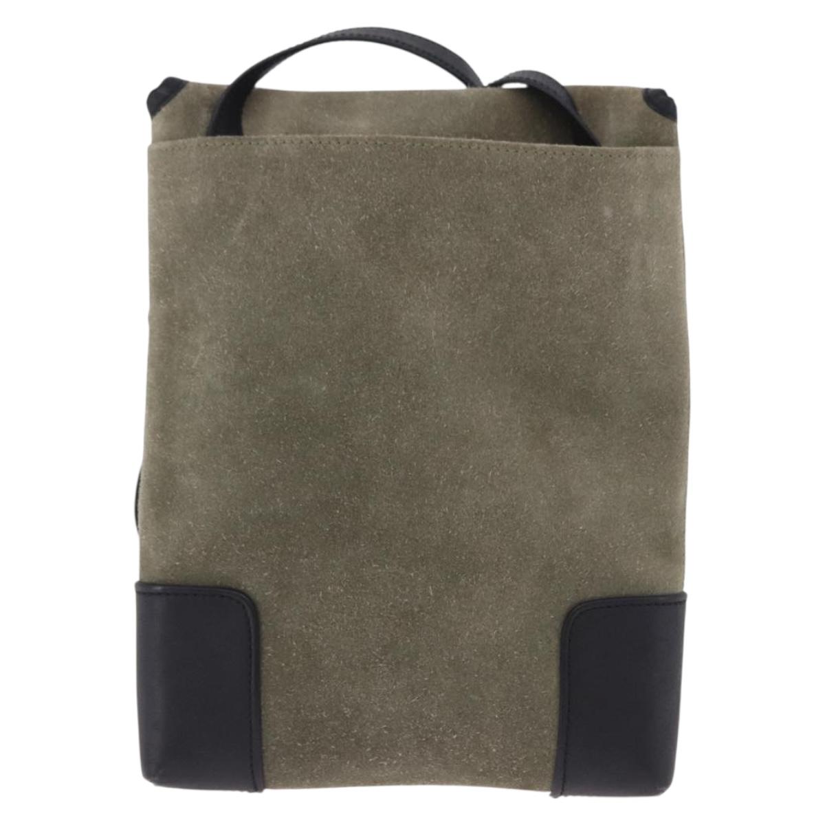 LOEWE Anagram Shoulder Bag Suede Khaki Black Auth BA15386