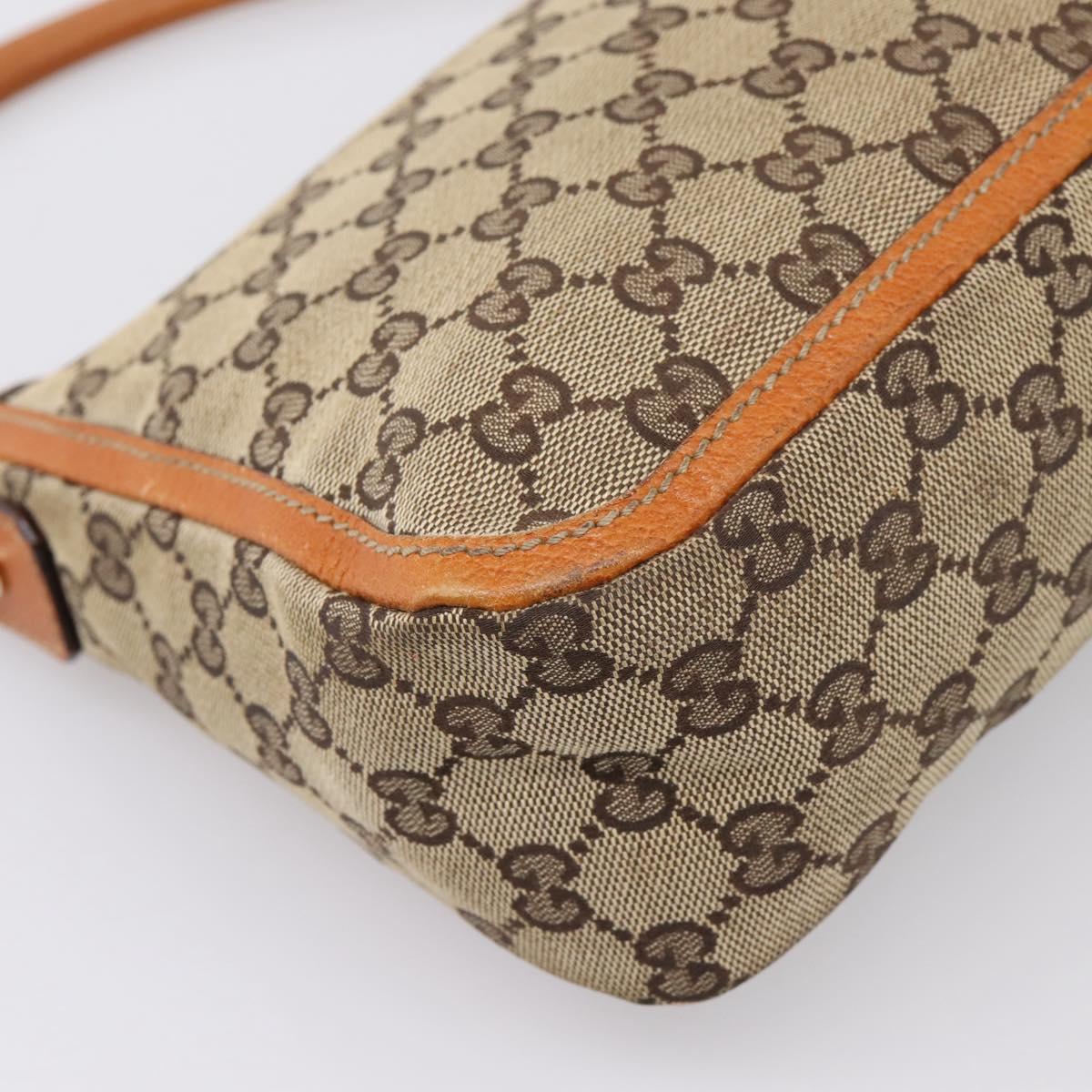 GUCCI GG Canvas Hand Bag Beige Gold Tone 146244 Auth BA15387