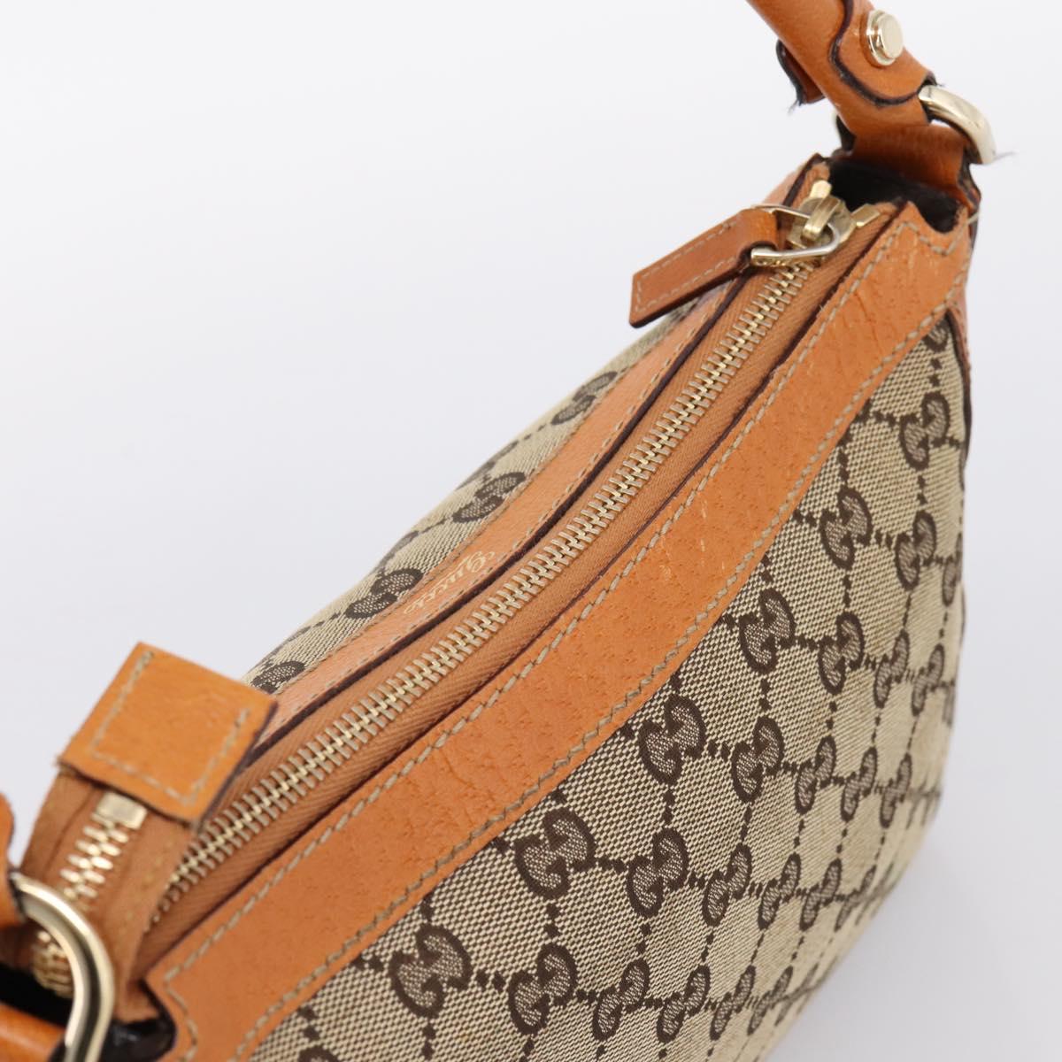 GUCCI GG Canvas Hand Bag Beige Gold Tone 146244 Auth BA15387