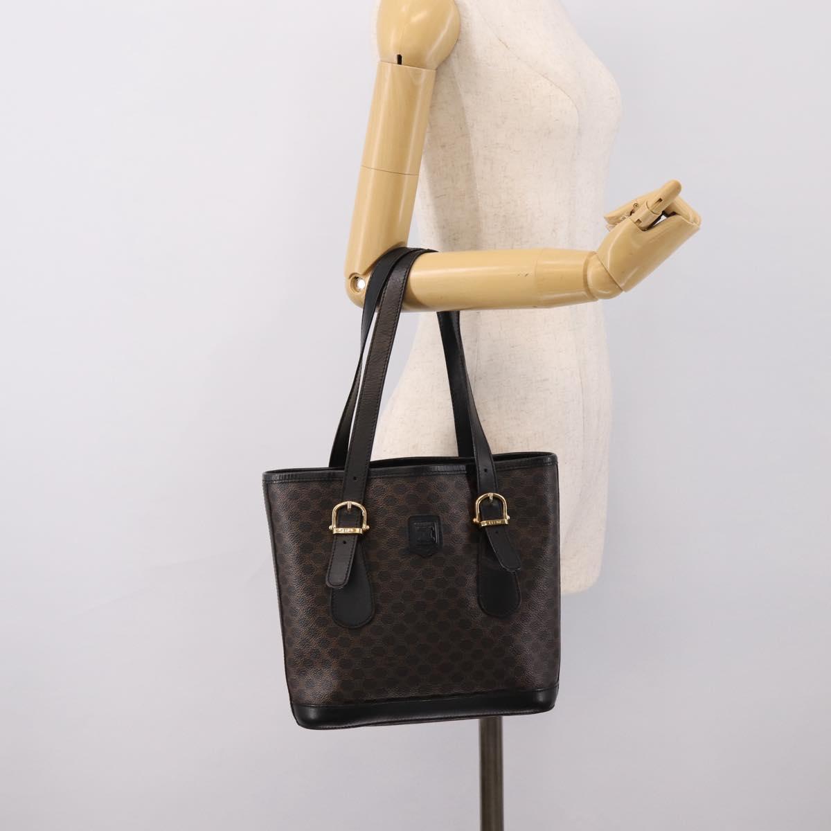 CELINE Macadam Tote Bag PVC Leather Black Gold Tone Auth BA15388