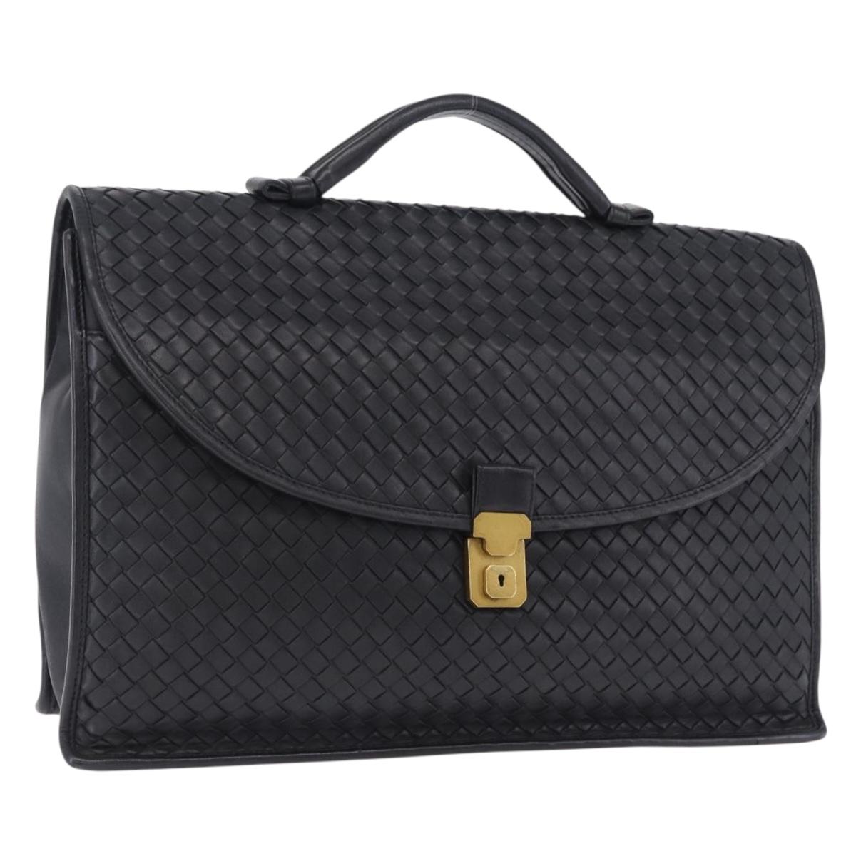BOTTEGA VENETA INTRECCIATO Business Bag Leather Black Gold 170238 Auth BA15390