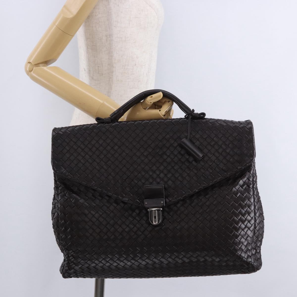BOTTEGA VENETA INTRECCIATO Business Bag Leather Black Silver 122139 Auth BA15392