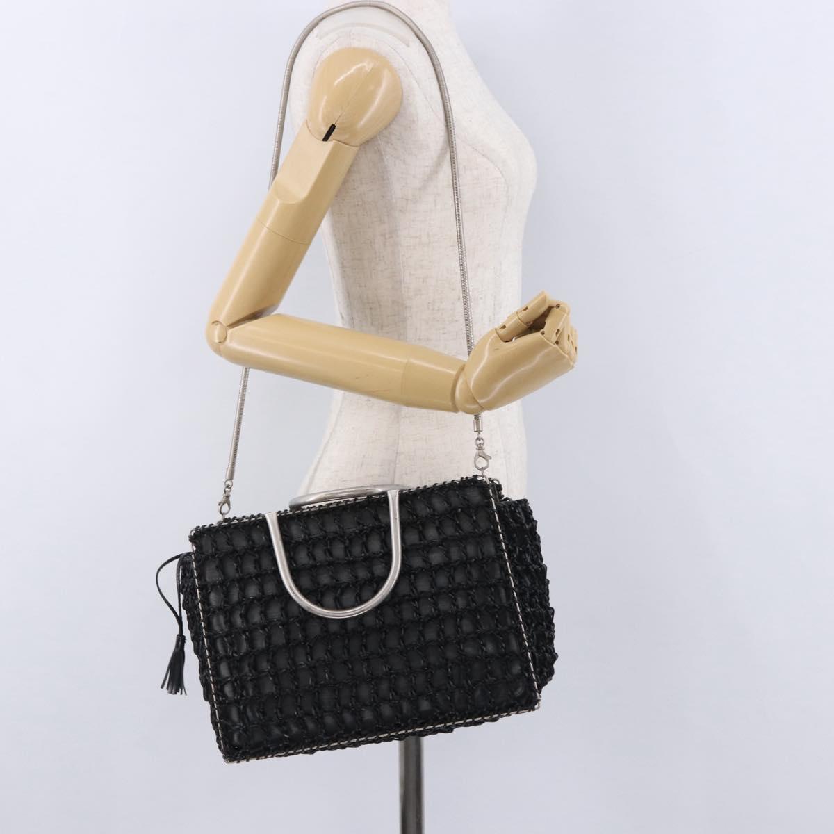 Salvatore Ferragamo Hand Bag Nylon 2way Black Silver Auth BA15393
