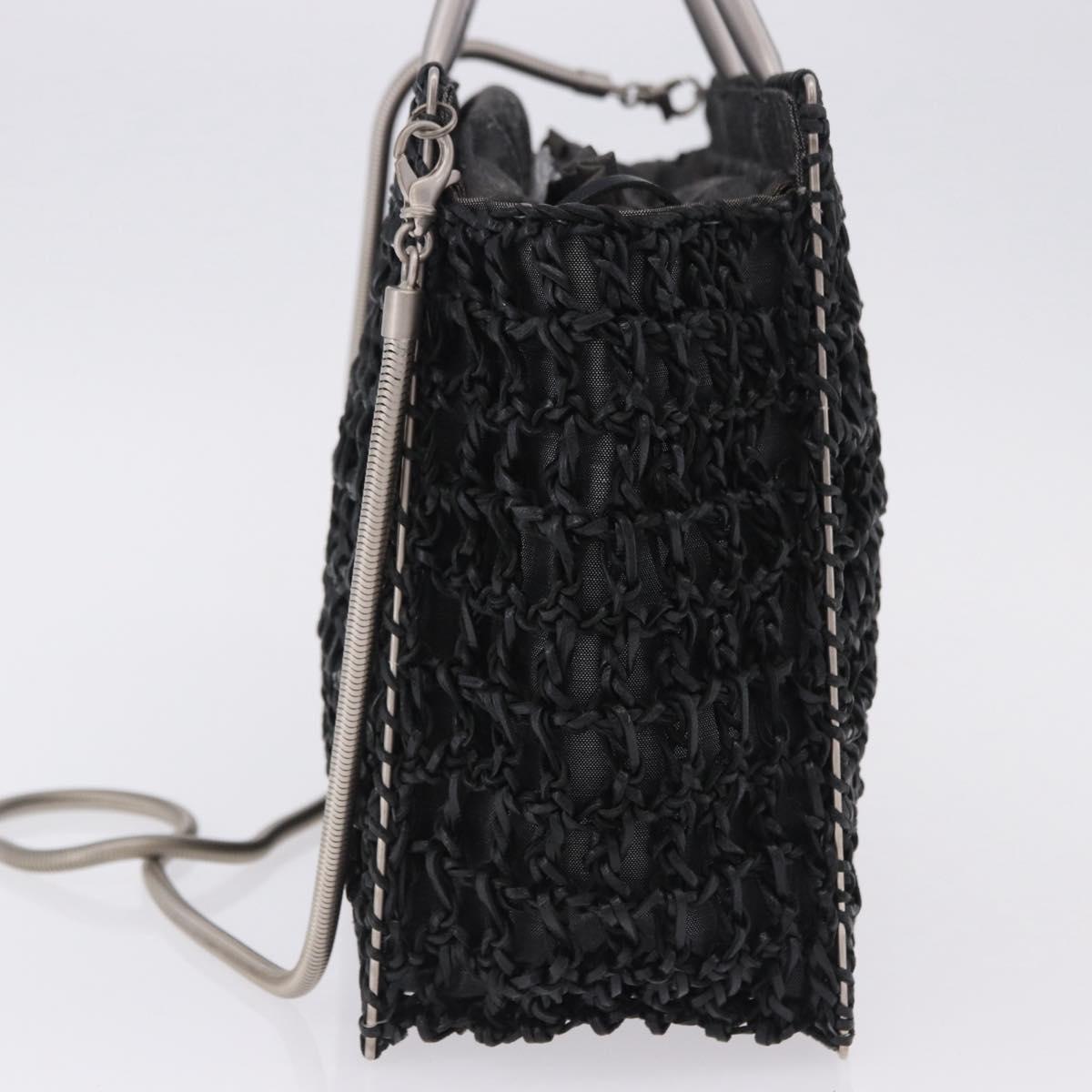 Salvatore Ferragamo Hand Bag Nylon 2way Black Silver Auth BA15393