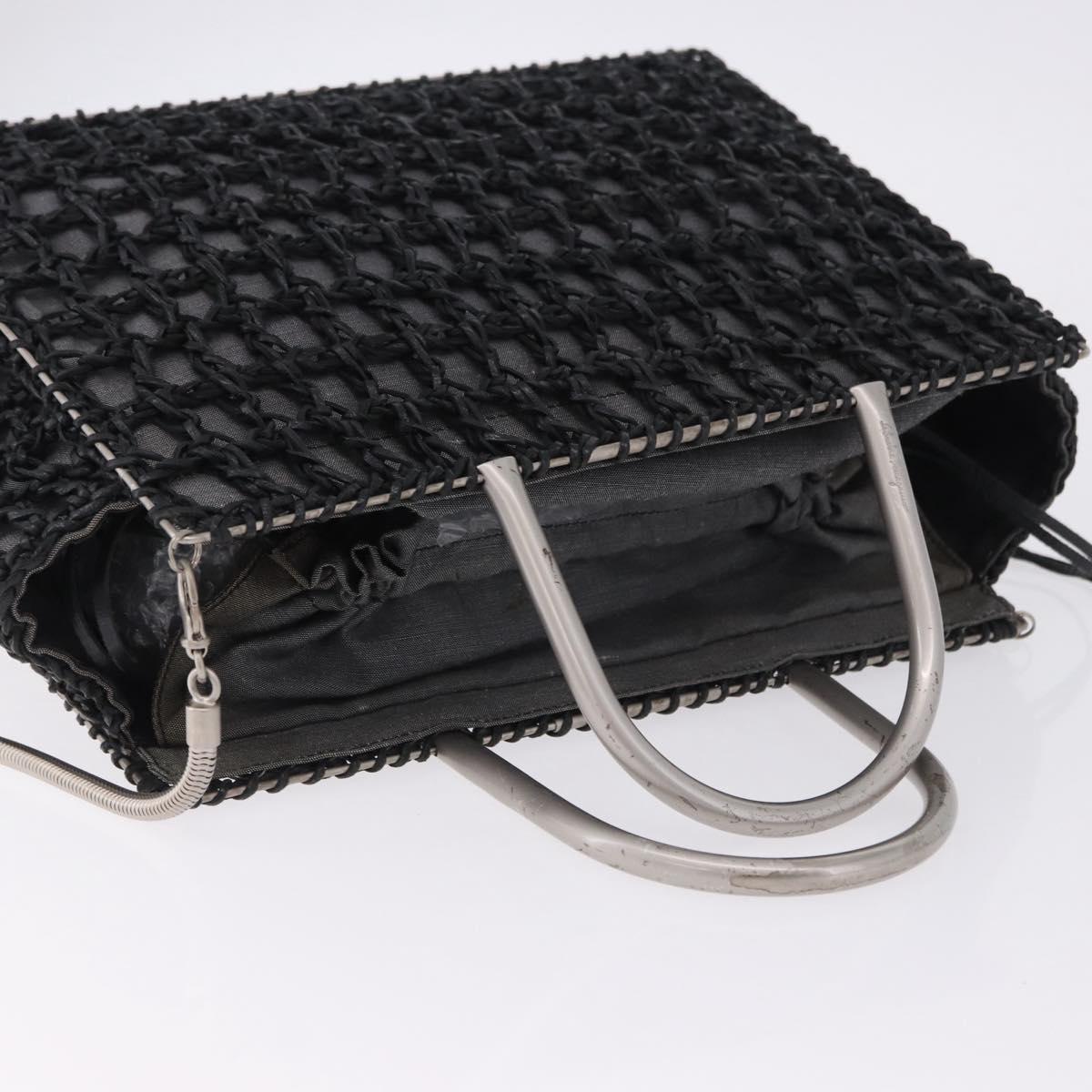 Salvatore Ferragamo Hand Bag Nylon 2way Black Silver Auth BA15393