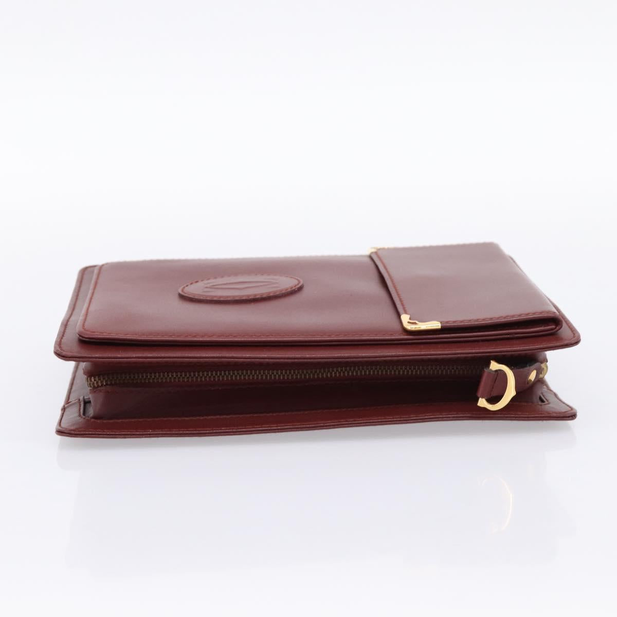 CARTIER Must Line Clutch Bag Leather Bordeaux Gold Tone Auth BA15394