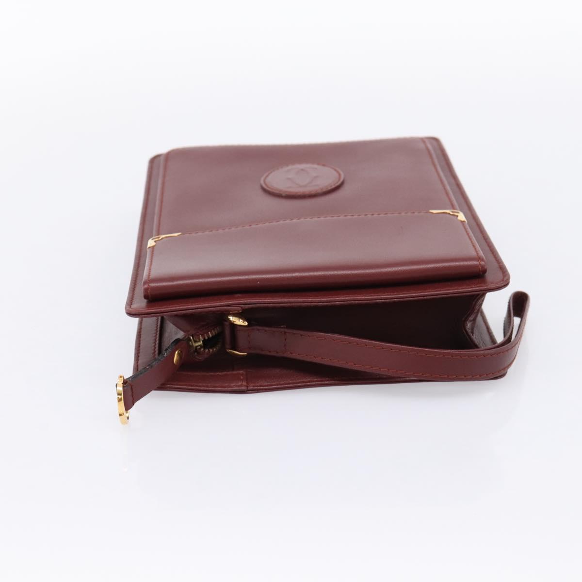 CARTIER Must Line Clutch Bag Leather Bordeaux Gold Tone Auth BA15394