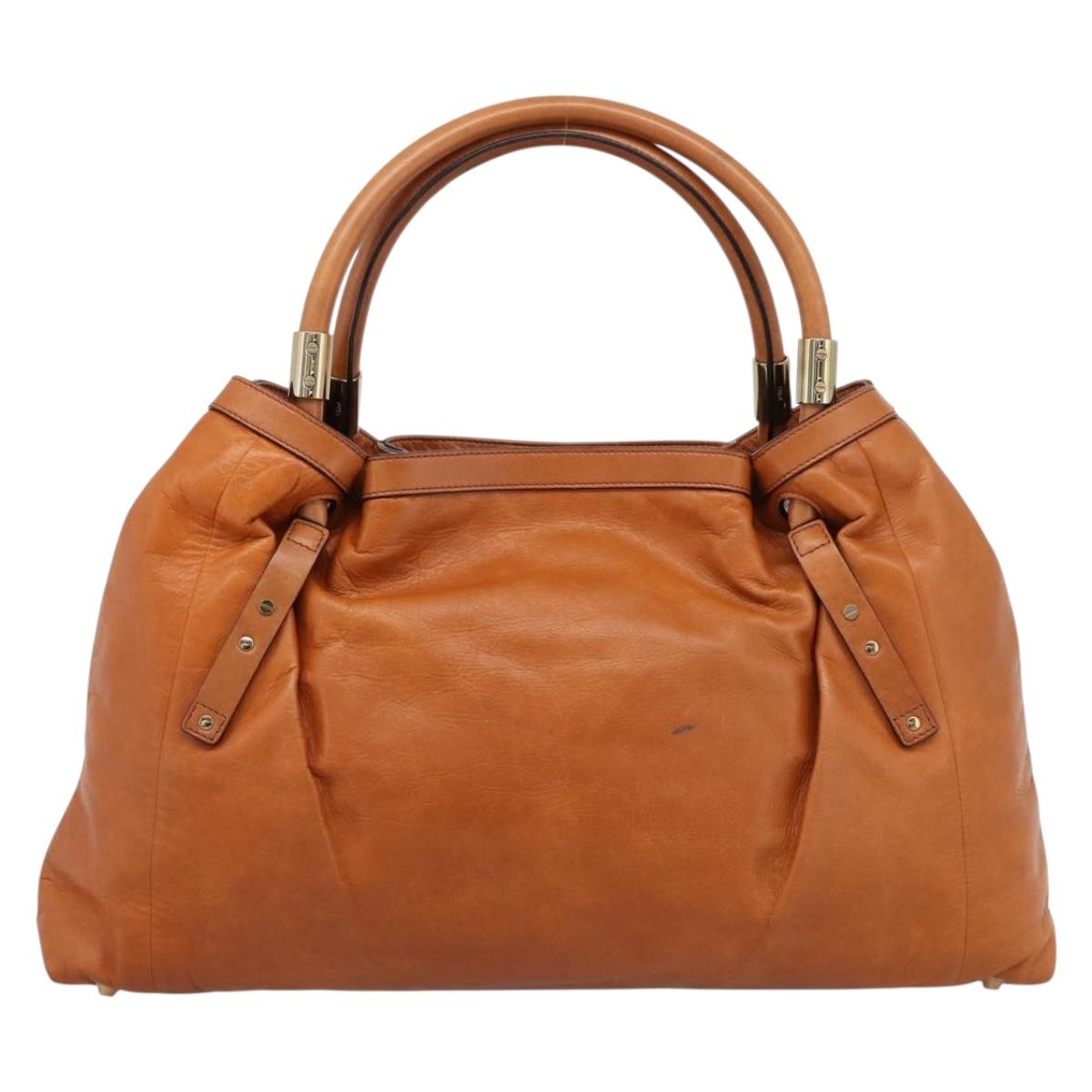 Chloe Victoria Hand Bag Leather Brown Gold Tone Auth BA15396