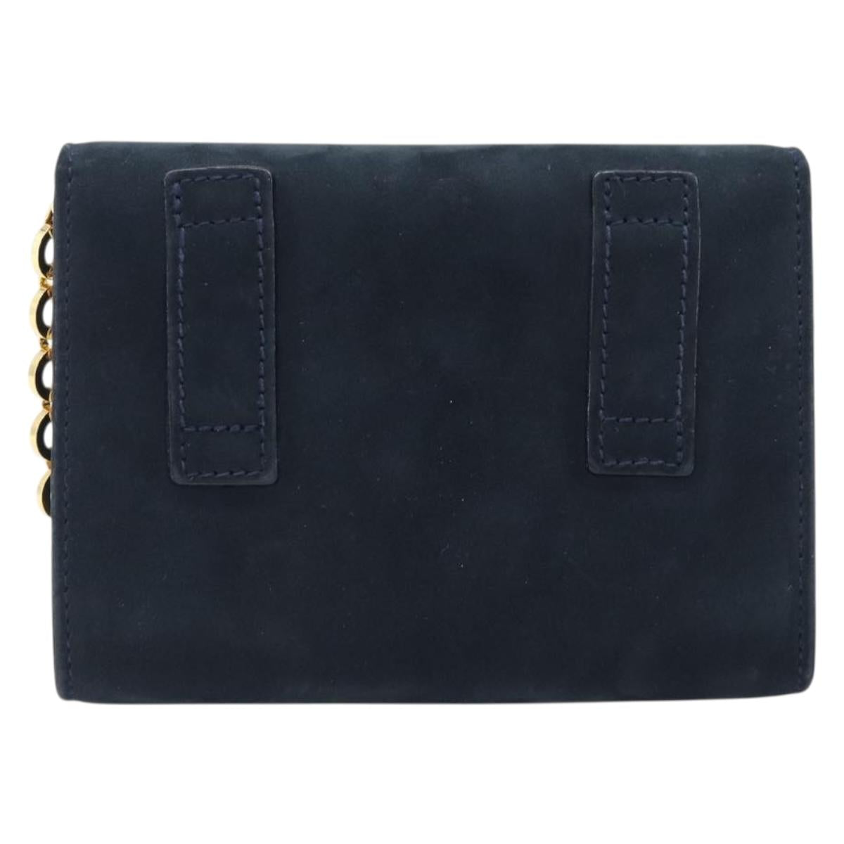 Salvatore Ferragamo Vala Ribbon Chain Shoulder Bag Suede Navy Gold Auth BA15397