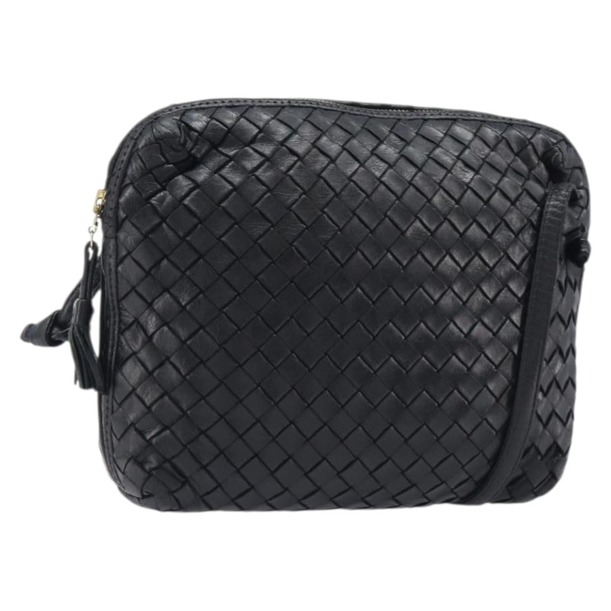 BOTTEGA VENETA INTRECCIATO Shoulder Bag Leather Black Auth BA15399
