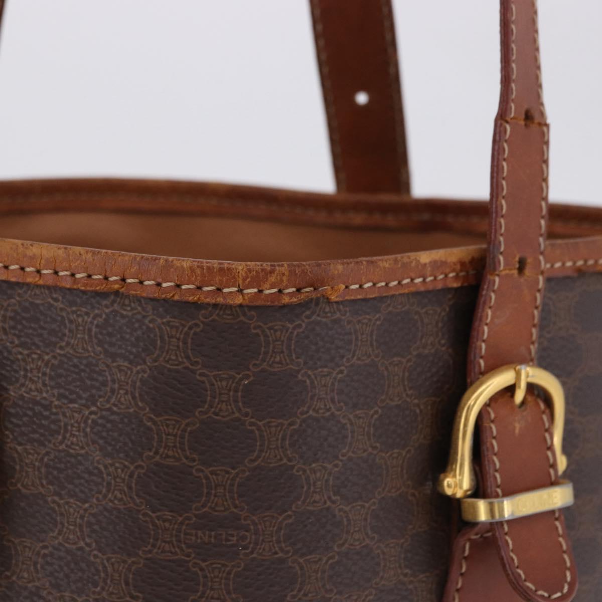 CELINE Macadam Tote Bag PVC Leather Brown Gold Tone Auth BA15400