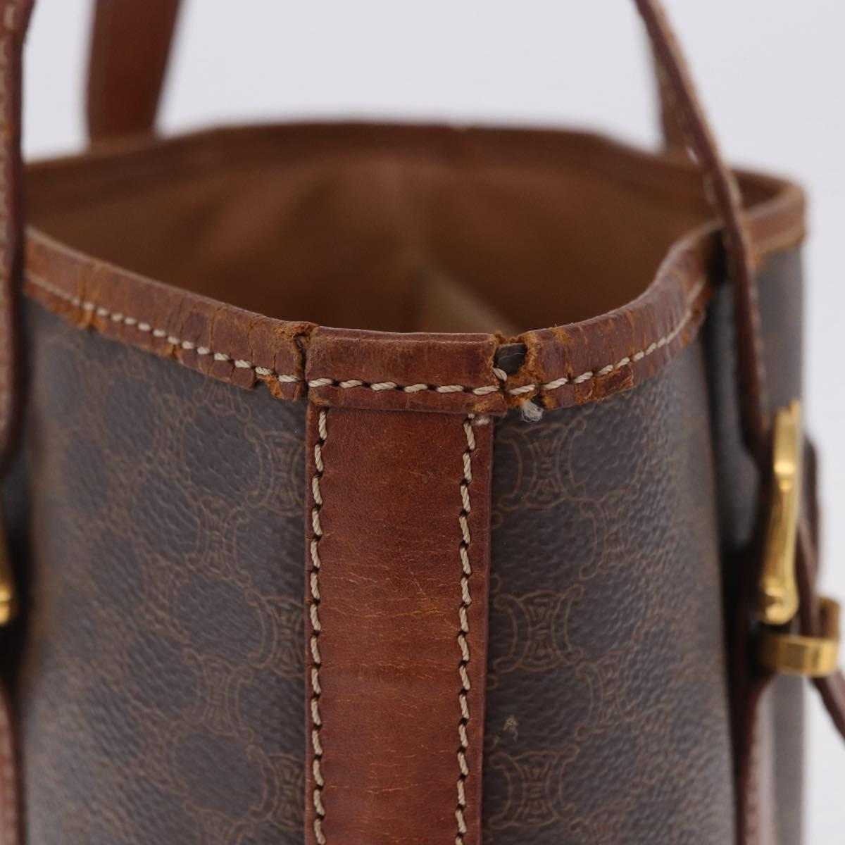 CELINE Macadam Tote Bag PVC Leather Brown Gold Tone Auth BA15400
