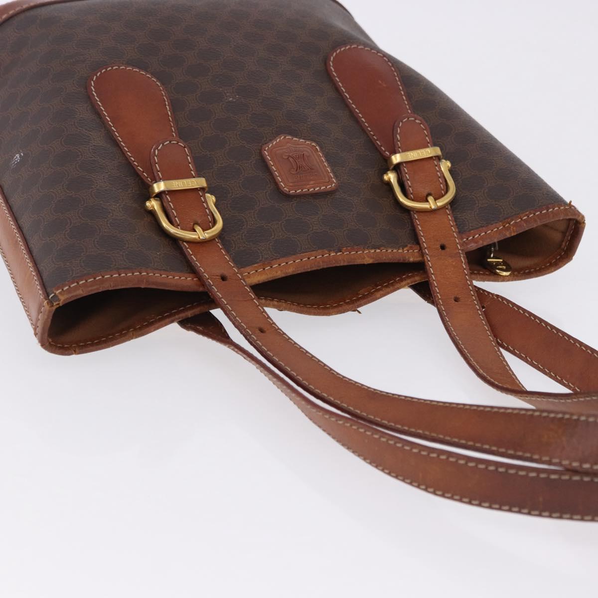 CELINE Macadam Tote Bag PVC Leather Brown Gold Tone Auth BA15400