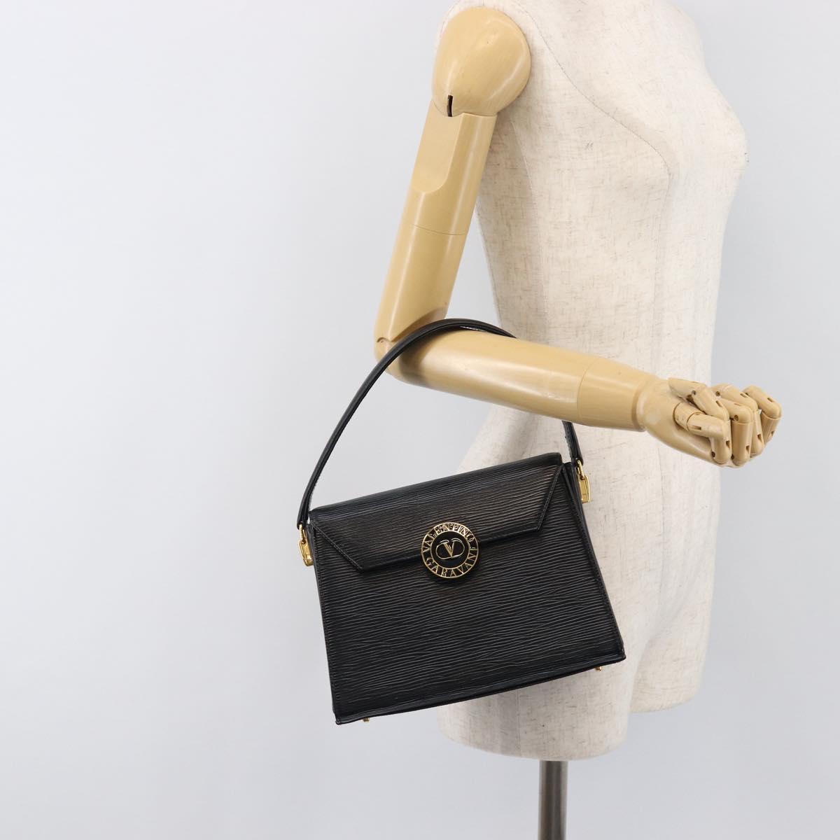 VALENTINO Hand Bag Leather 2way Black Gold Tone Auth BA15401A