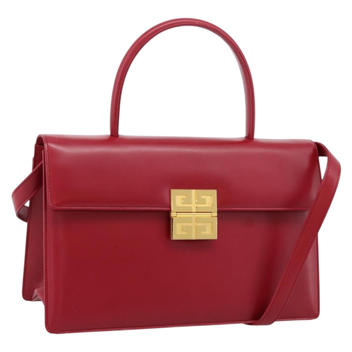 GIVENCHY Hand Bag Leather 2way Red Gold Tone Auth BA15402A