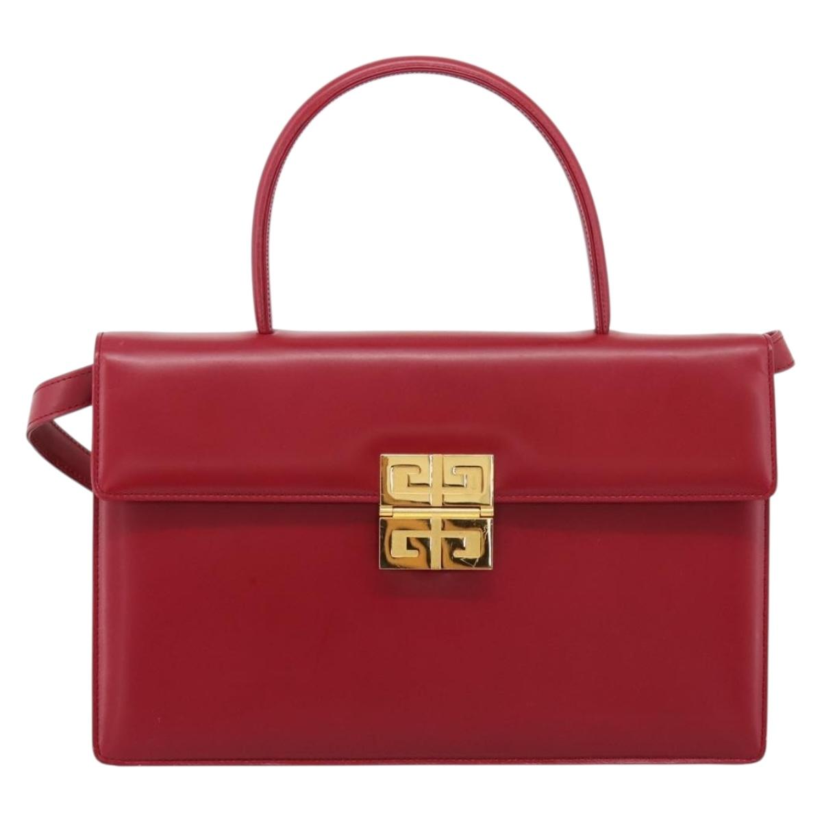 GIVENCHY Hand Bag Leather 2way Red Gold Tone Auth BA15402A