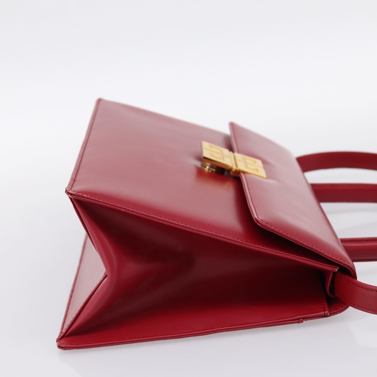 GIVENCHY Hand Bag Leather 2way Red Gold Tone Auth BA15402A