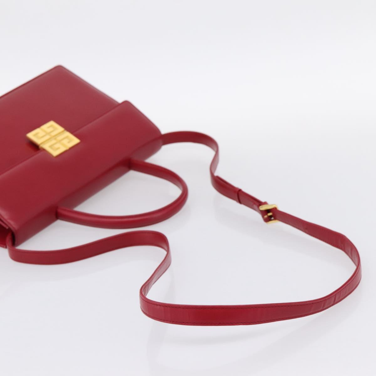 GIVENCHY Hand Bag Leather 2way Red Gold Tone Auth BA15402A