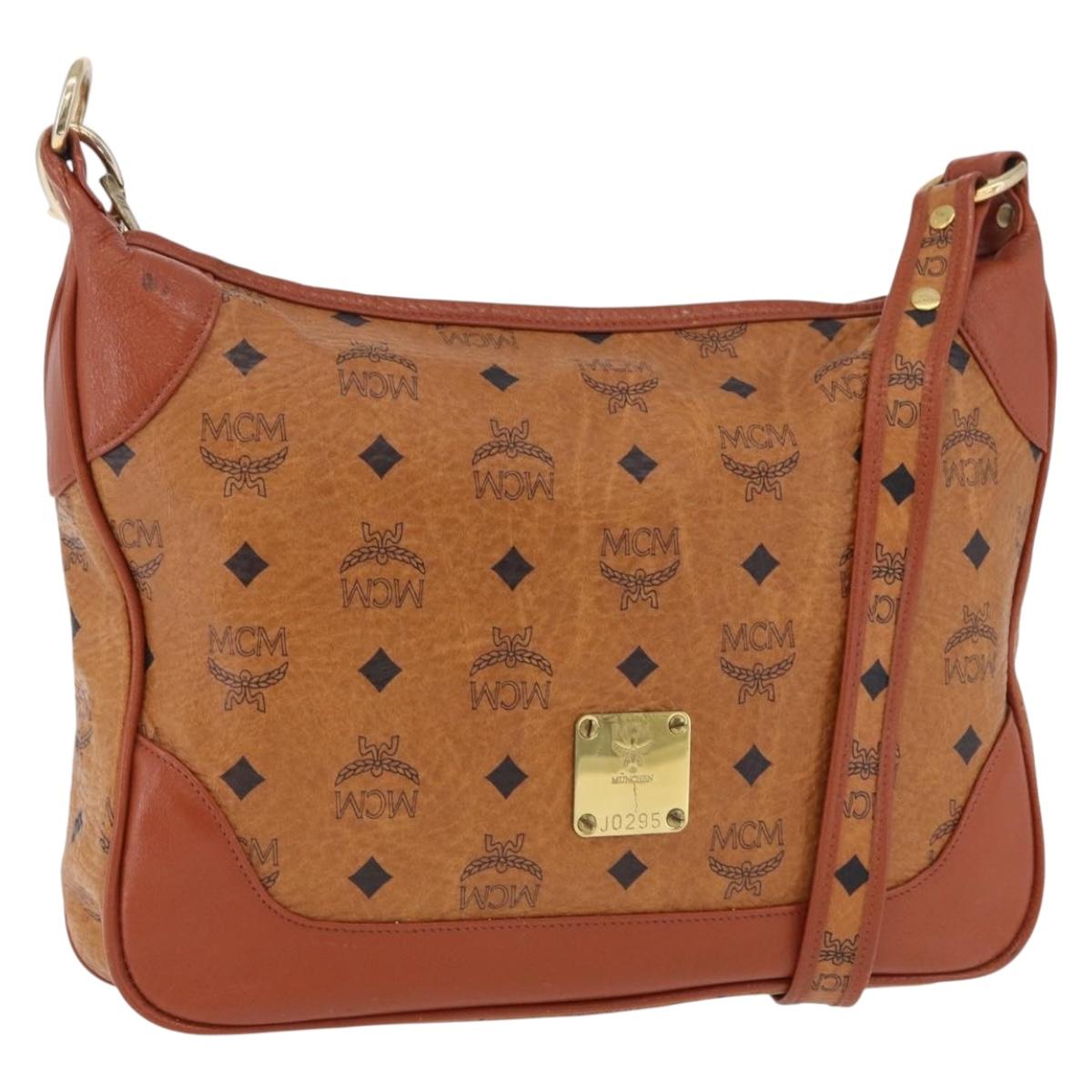 MCM Vicetos Shoulder Bag Leather Brown Gold Tone Auth BA15404