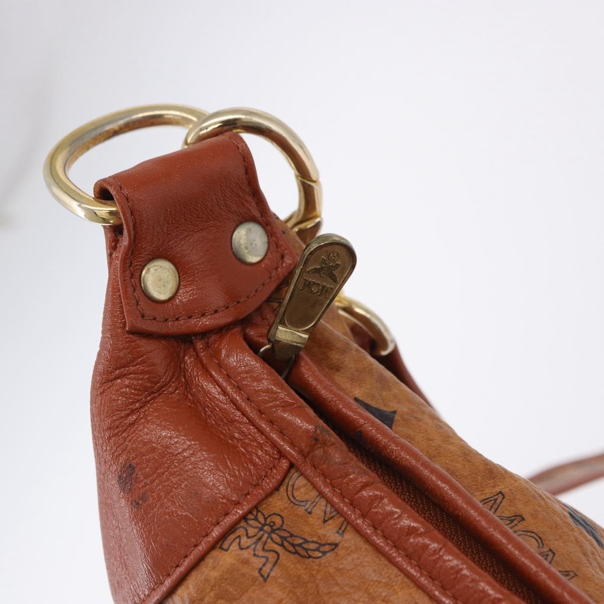 MCM Vicetos Shoulder Bag Leather Brown Gold Tone Auth BA15404