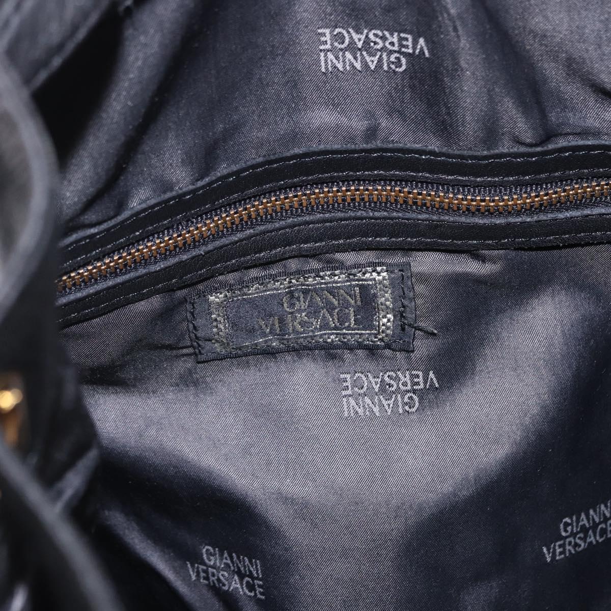 Gianni Versace Backpack Leather Black Gold Tone Auth BA15406