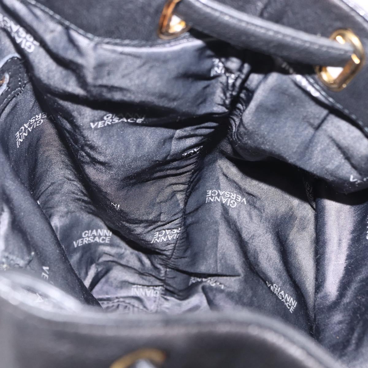 Gianni Versace Backpack Leather Black Gold Tone Auth BA15406