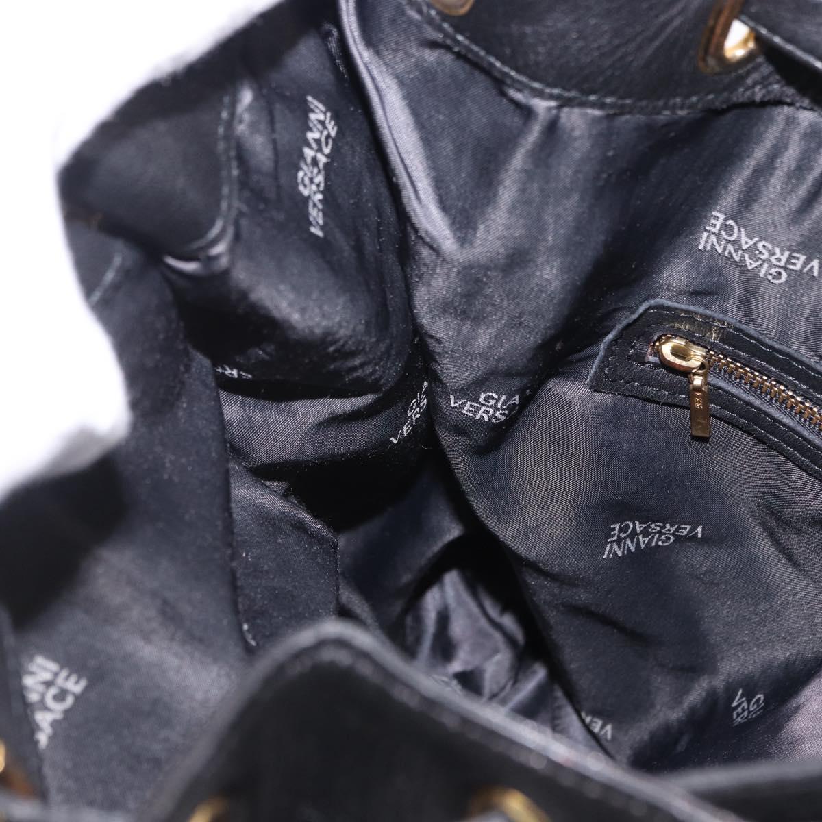 Gianni Versace Backpack Leather Black Gold Tone Auth BA15406