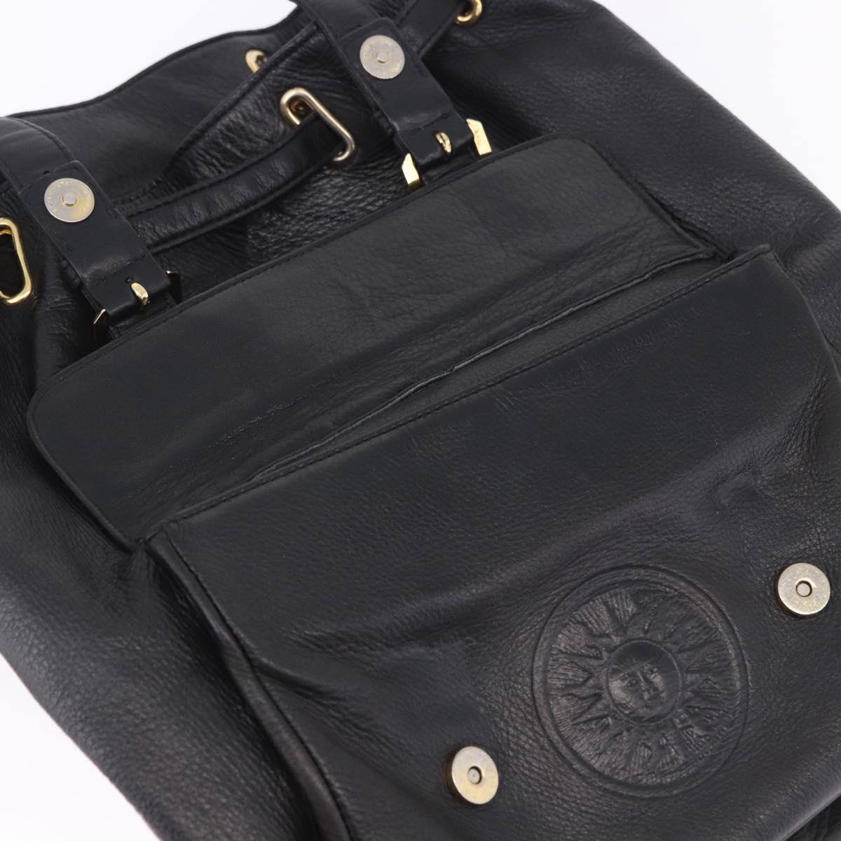 Gianni Versace Backpack Leather Black Gold Tone Auth BA15406
