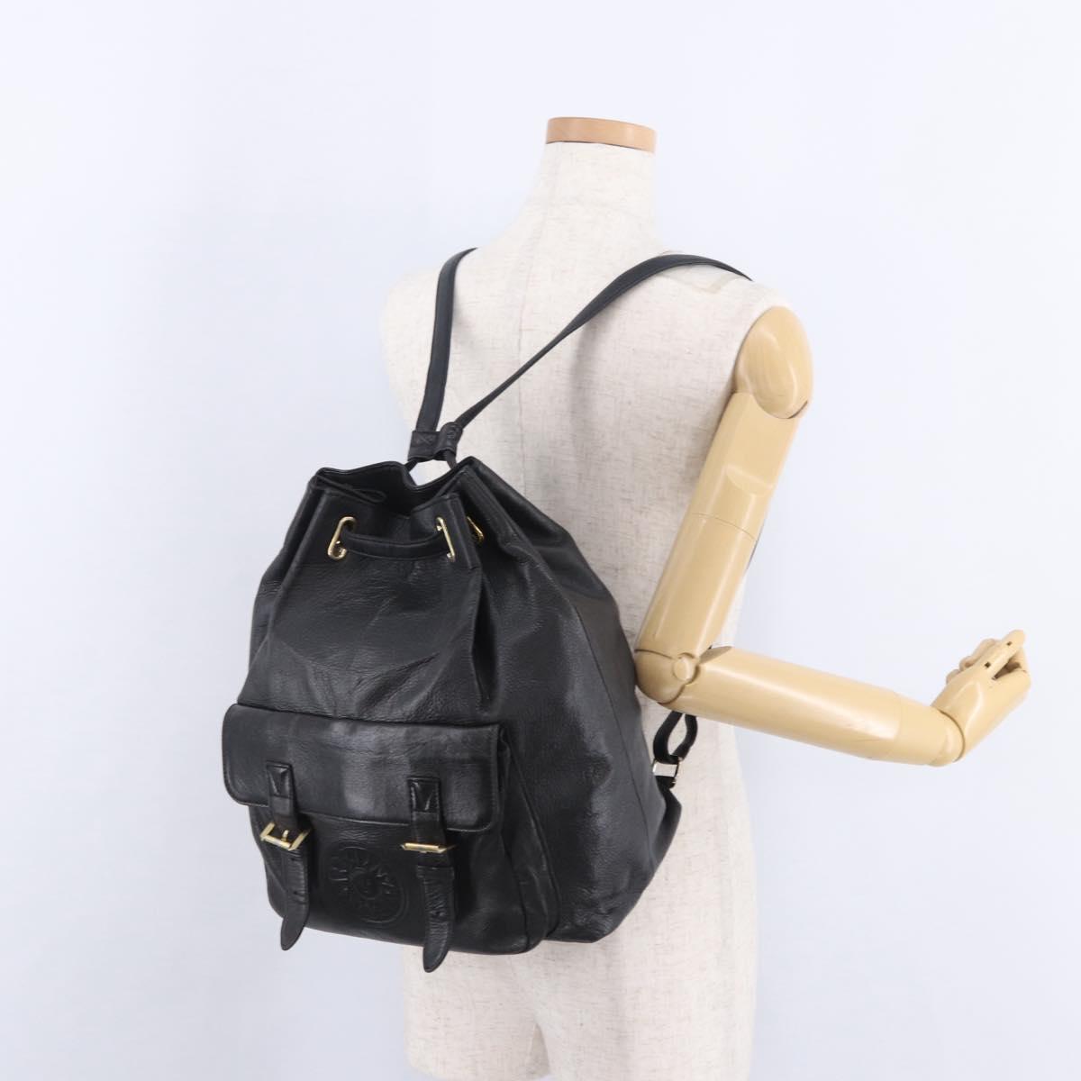 Gianni Versace Backpack Leather Black Gold Tone Auth BA15406