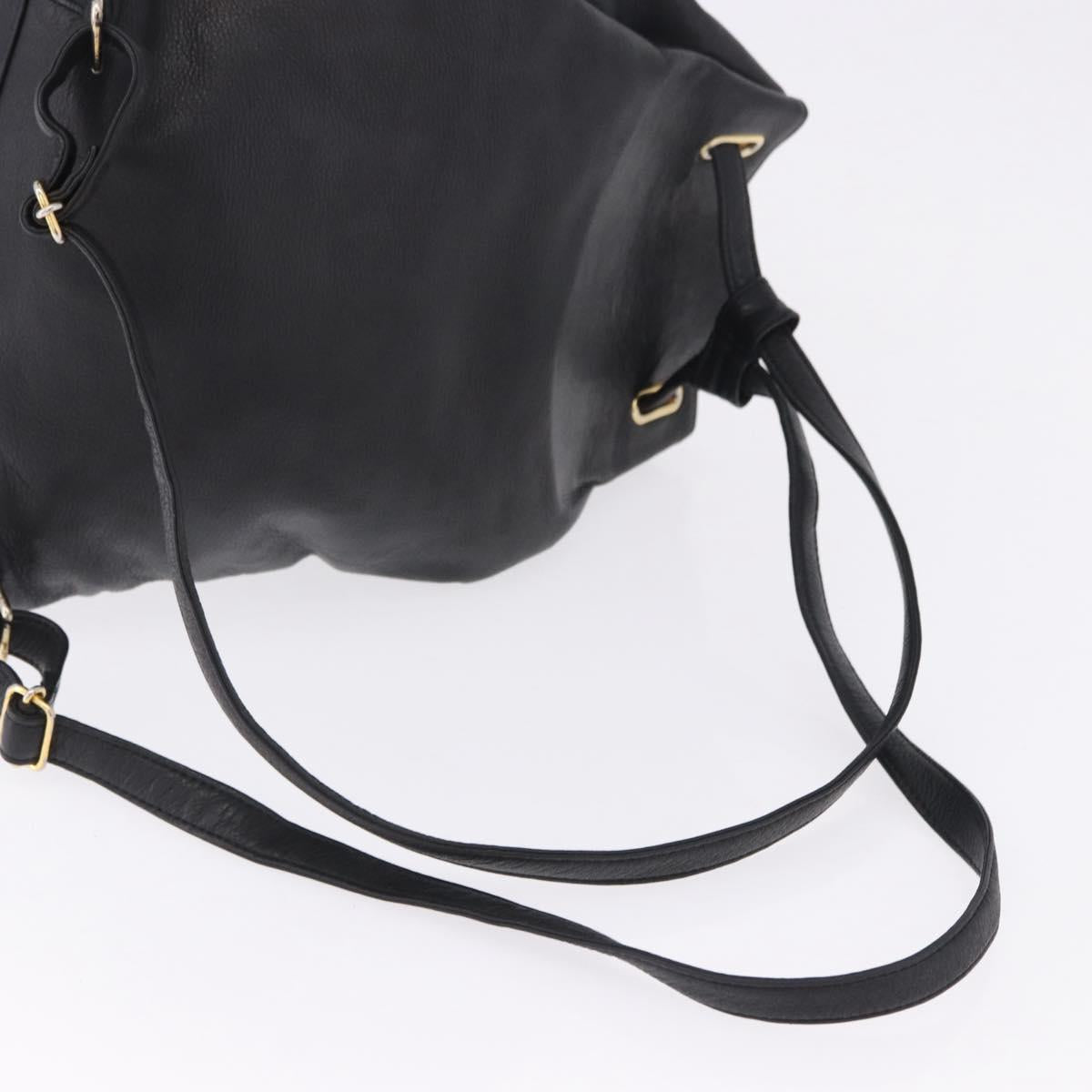 Gianni Versace Backpack Leather Black Gold Tone Auth BA15406