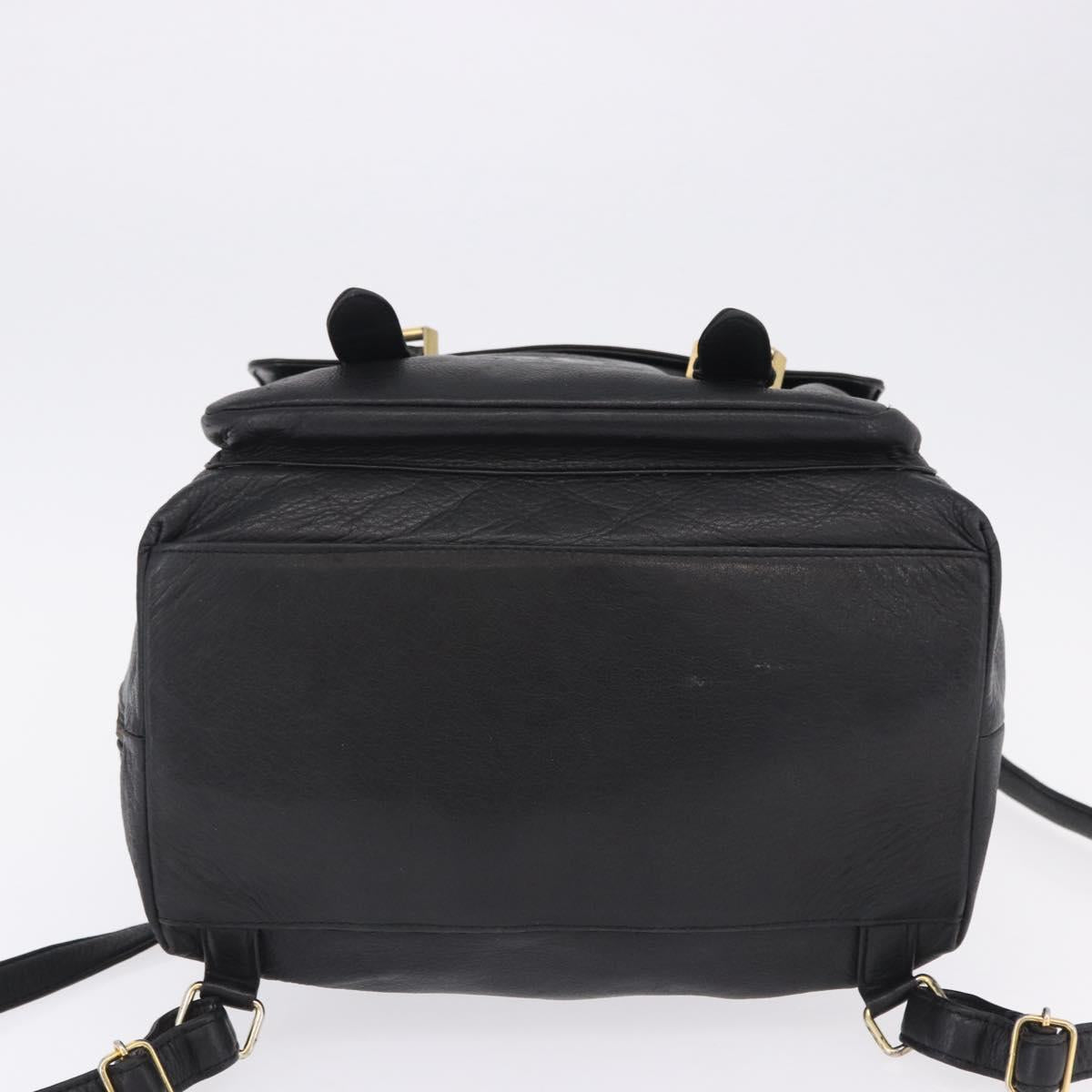 Gianni Versace Backpack Leather Black Gold Tone Auth BA15406