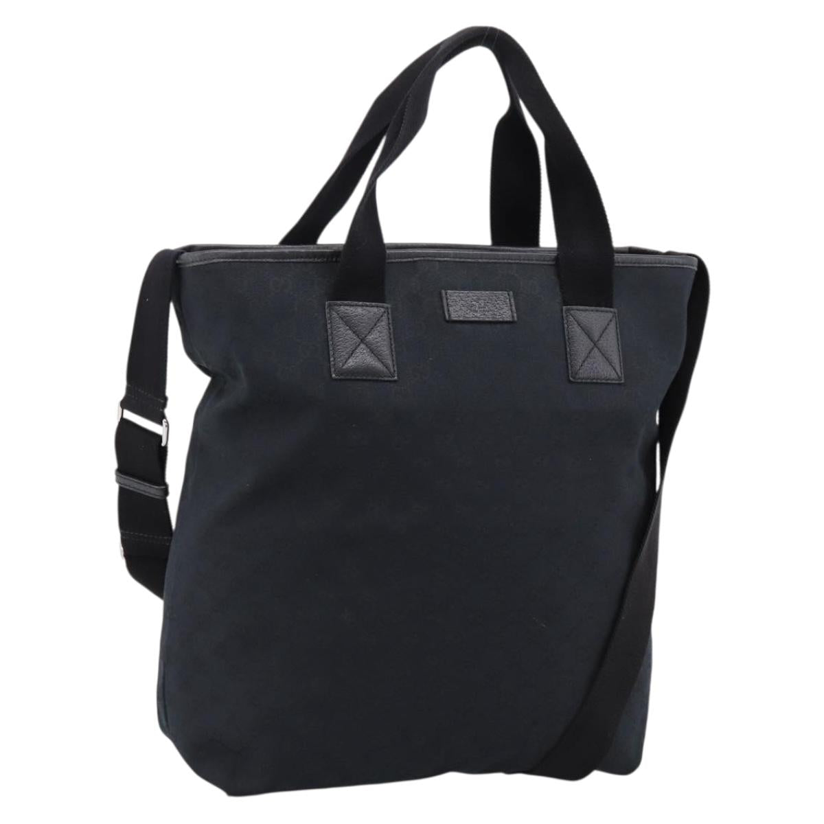 GUCCI GG Canvas Hand Bag 2way Black Silver 256099 Auth BA15407