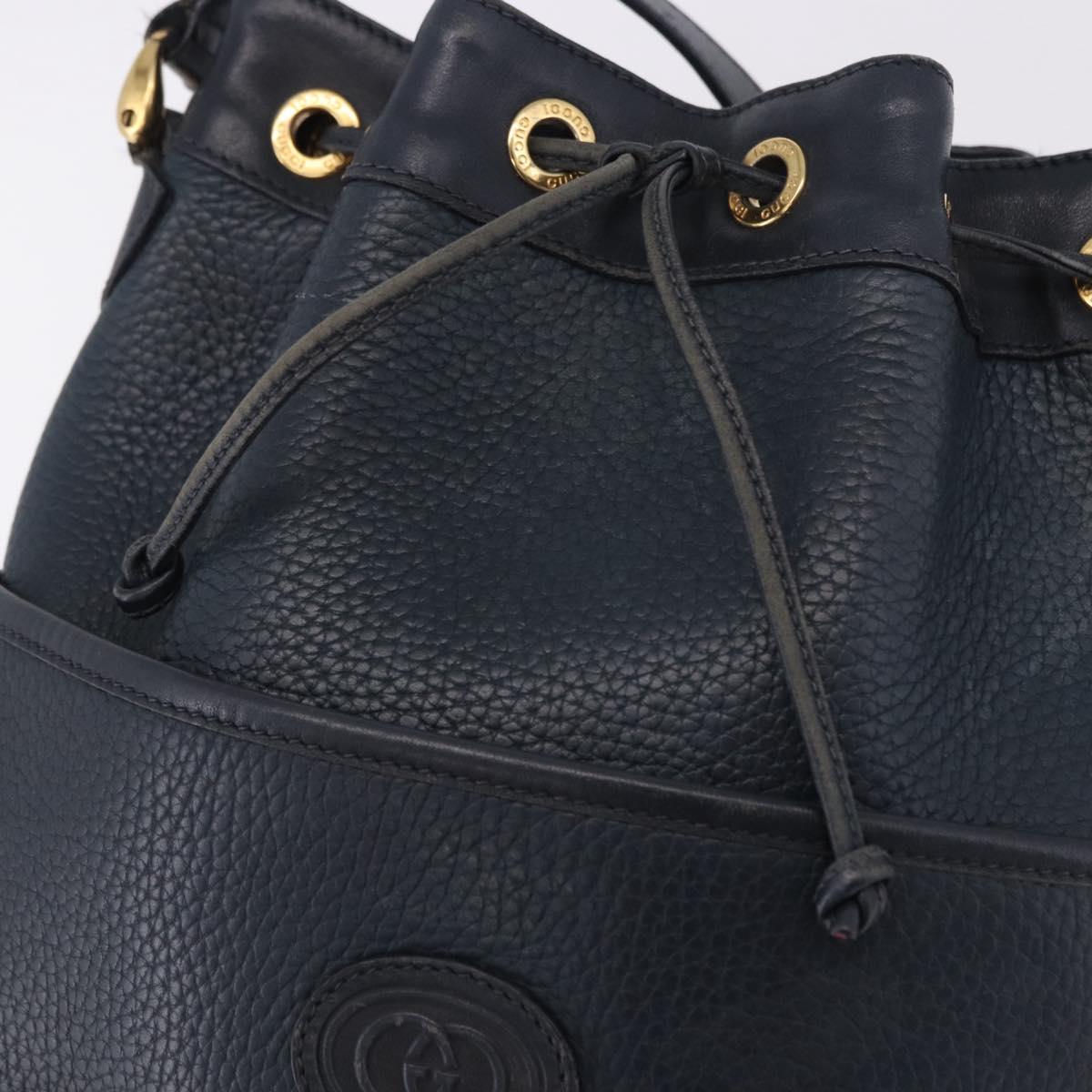 GUCCI Shoulder Bag Leather Navy Gold Tone 001 39 0791 Auth BA15410
