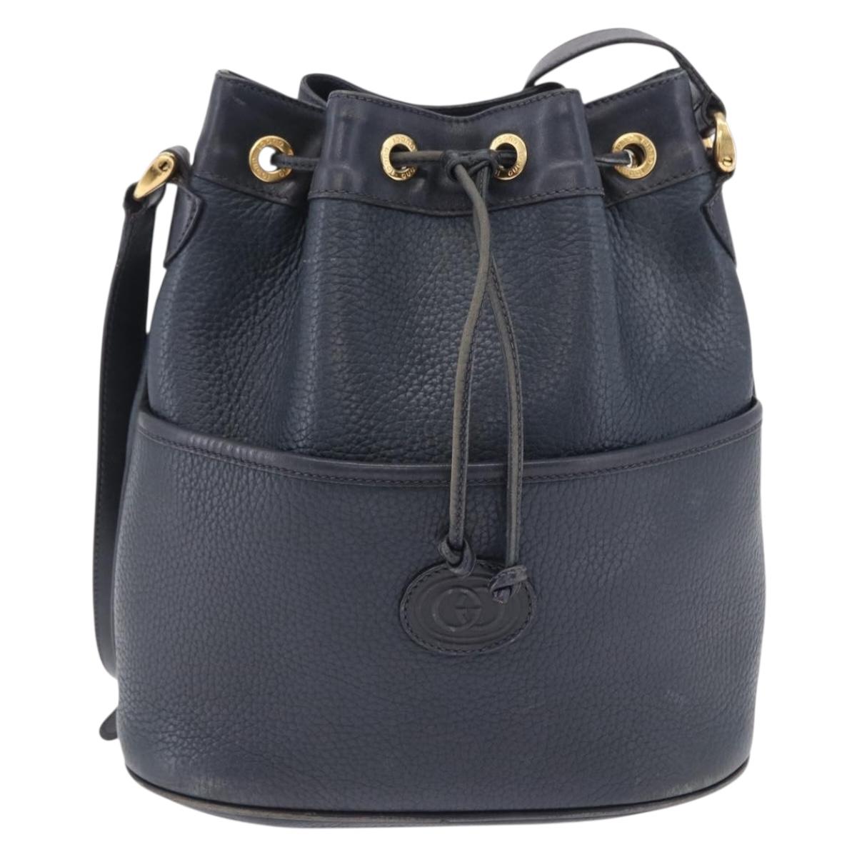 GUCCI Shoulder Bag Leather Navy Gold Tone 001 39 0791 Auth BA15410
