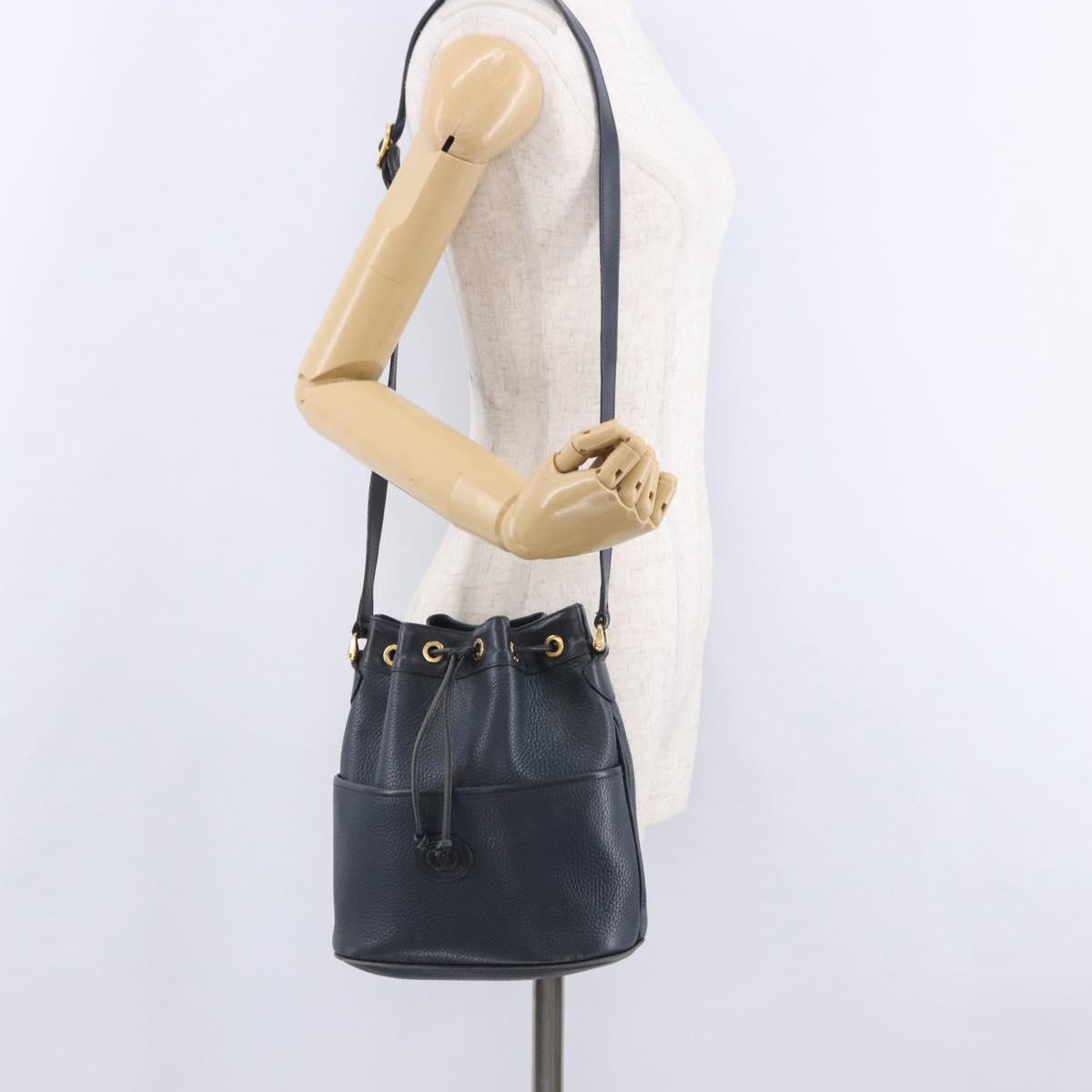GUCCI Shoulder Bag Leather Navy Gold Tone 001 39 0791 Auth BA15410