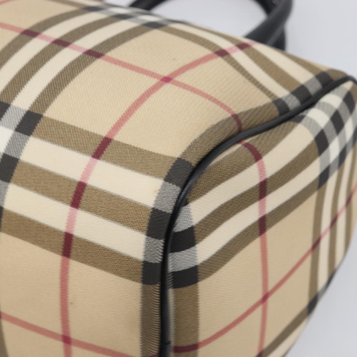 BURBERRY Nova Check Hand Bag PVC Leather Beige Silver Auth BA15411